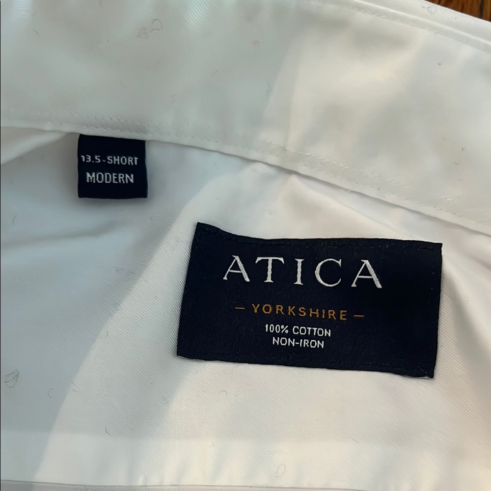 Atica Men’s 13.5 Short white Dress shirt. NWT. Perfect for young teen.
